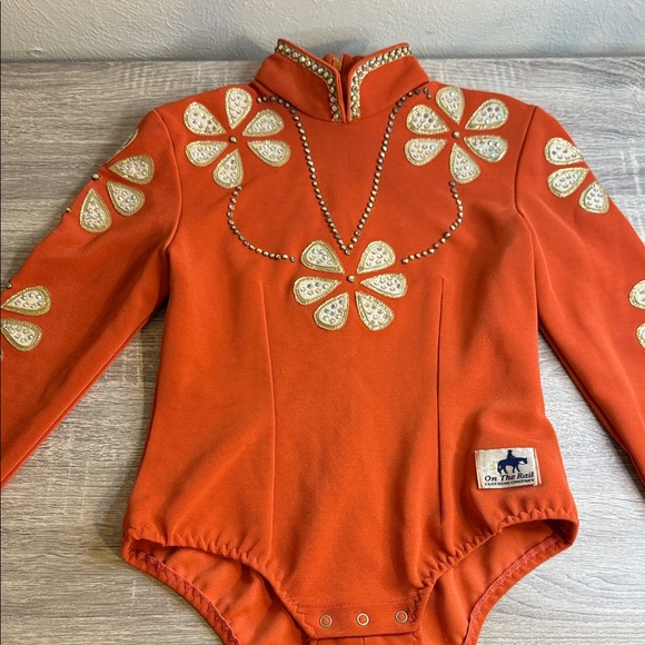 The Rail Orange Bodysuit with Cream Floral DesignWestern horse show piece